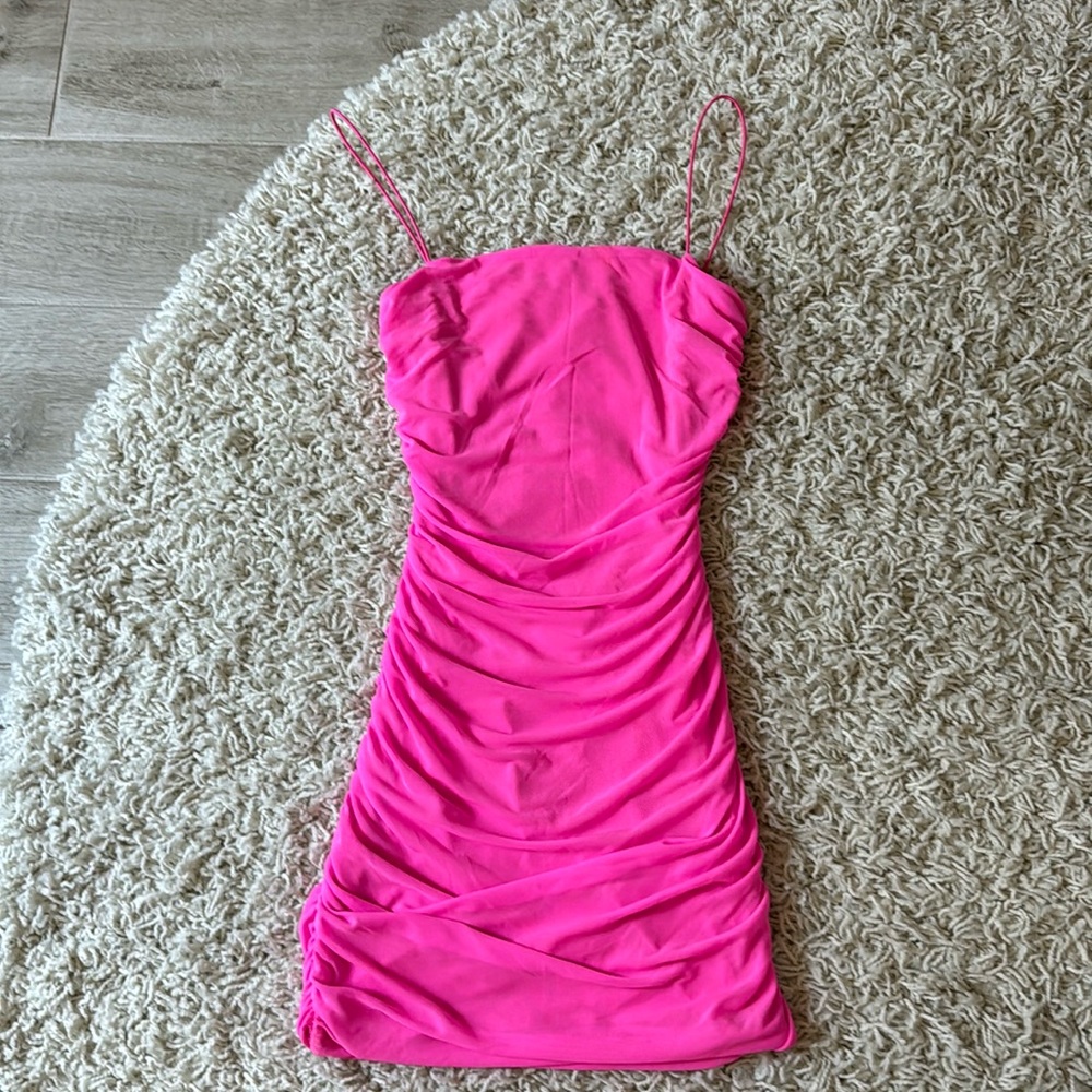 Pink, mini dress, stretchy, cutout in back
